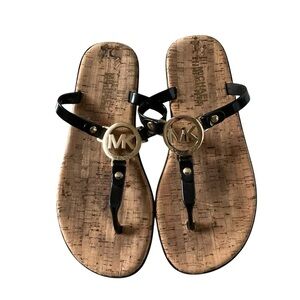 Michael Kors charm jelly sandals black T-strap cork slip on size 6